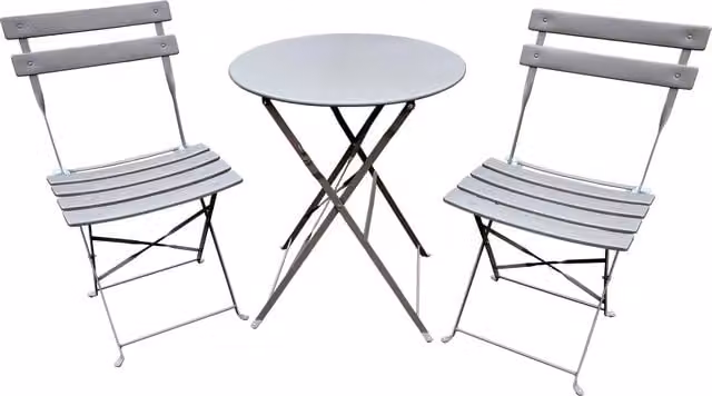 Set Bistro Giotto IDROWEB in Acciaio Verniciato Grigio e Beige per Giardino