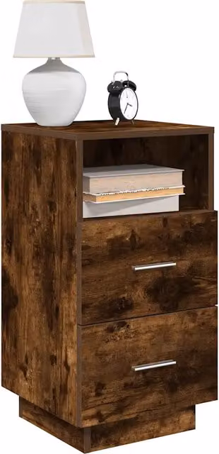 Set di 2 Comodini Design Mania con 2 Cassetti in Rovere Fumo, Moderni e da Appendere alla Parete, L 36 x P 36 x H 68 cm