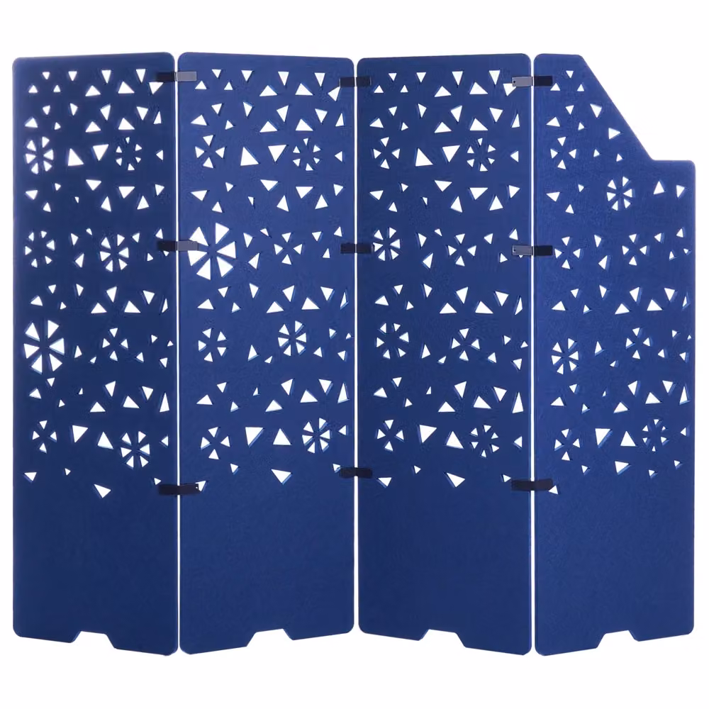 Divisore per stanze BELIANI a 4 pannelli in tessuto blu, schermo per la privacy e riduzione del rumore per ufficio e casa con design geometrico moderno – 2