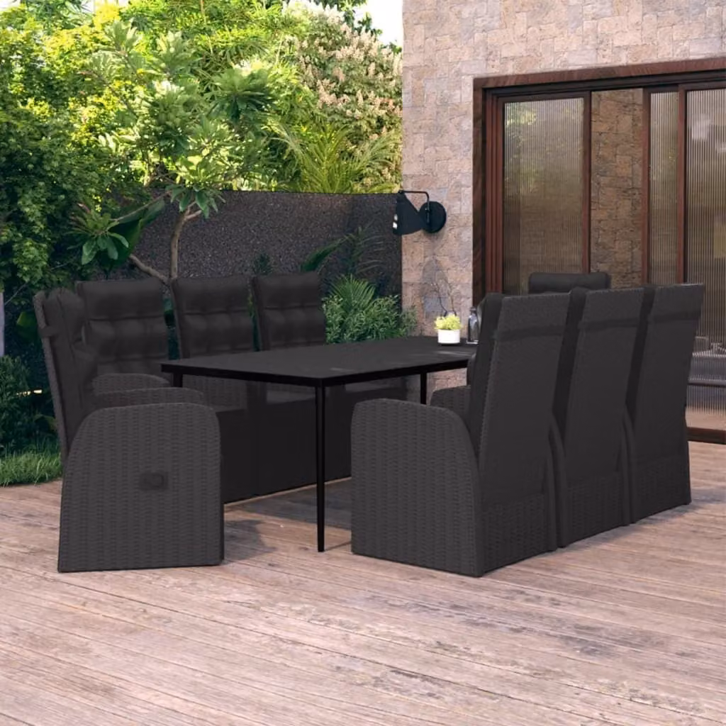 The Living Store Set da pranzo da giardino 9 pezzi con cuscini nero