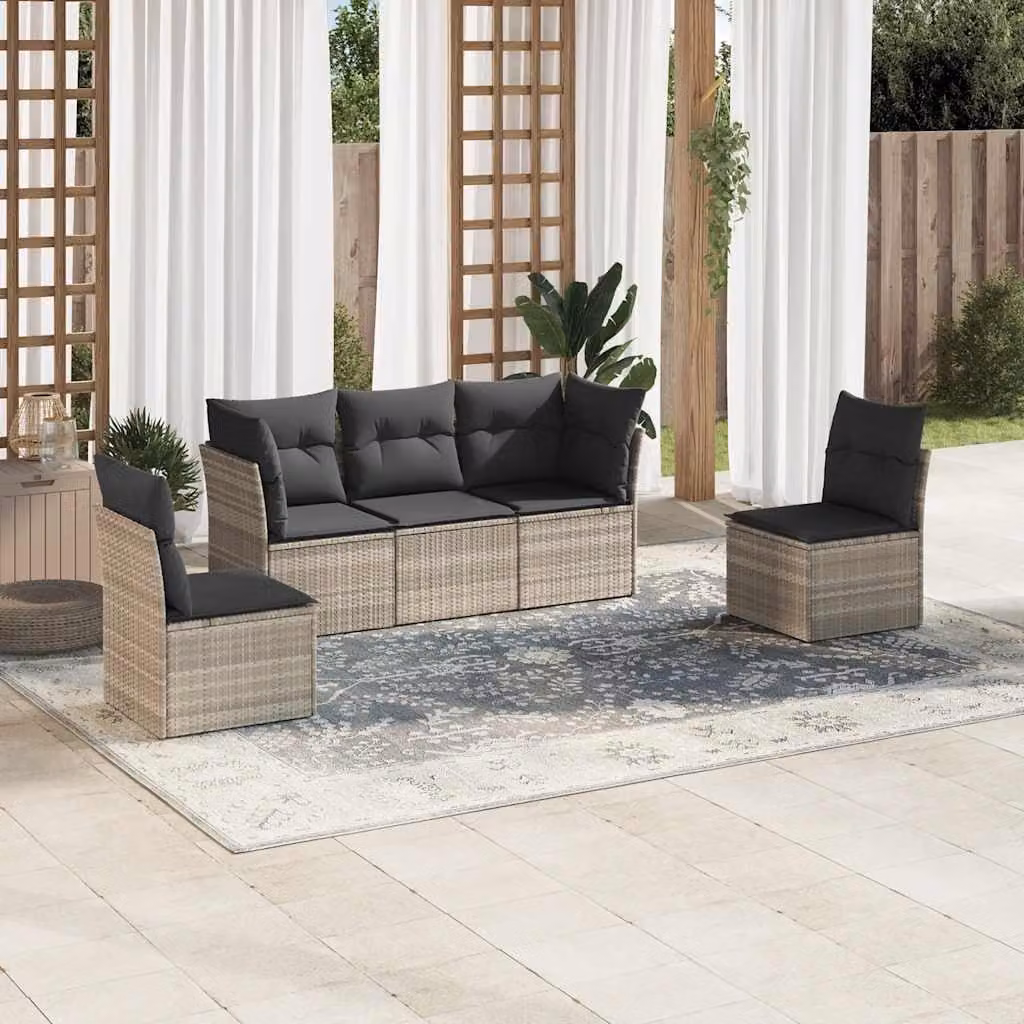 vidaXL Set Divano da Giardino a L con Cuscini Grigio Moderno in Polyrattan e Acciaio – 1