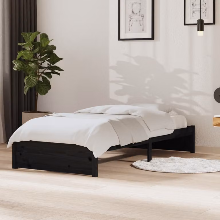 The Living Store Letto in legno massiccio nero 90x190 cm