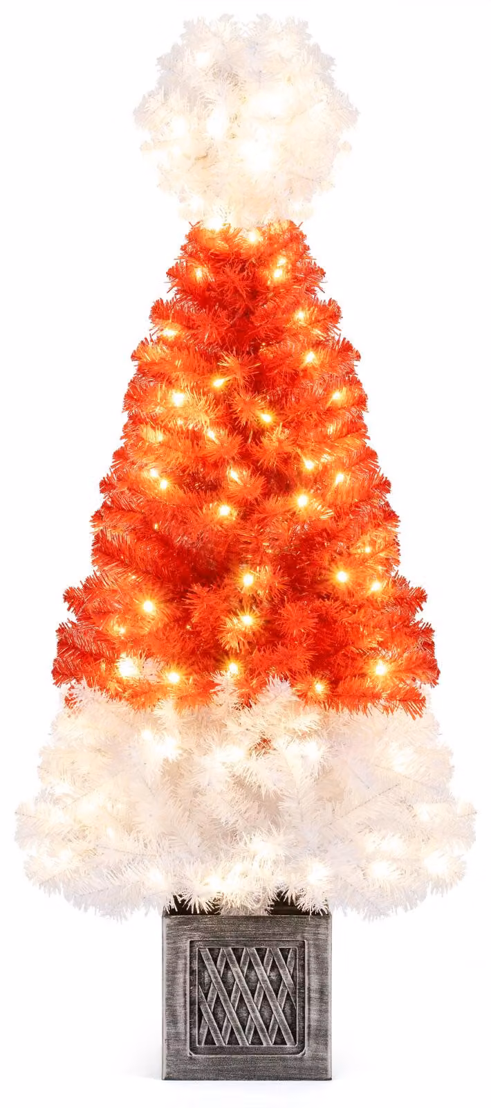 Albero di Natale artificiale COSTWAY da 120 cm con illuminazione e vaso, mini albero di Natale con 300 punte di rami e 100 luci LED bianco caldo
