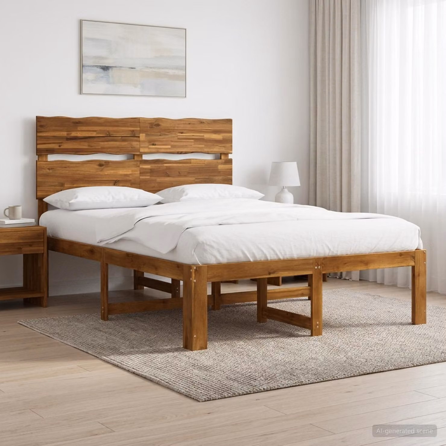 Letto matrimoniale con testiera ROSTOCK vidaXL in legno di acacia naturale, L/P/H: 160 x 200 x 115 cm