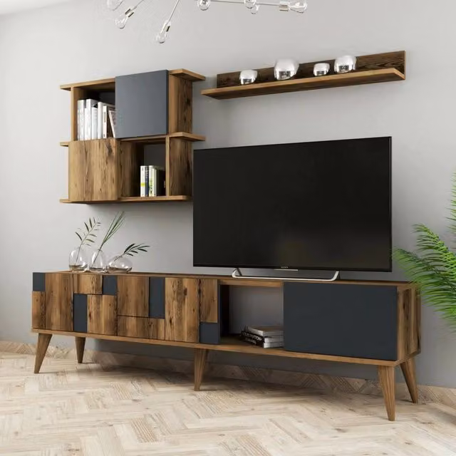 Mobile porta TV Dora DMORA, Credenza moderna per soggiorno in Noce e Antracite, L: 180 cm, P: 33,8 cm, H: 48,6 cm – 1