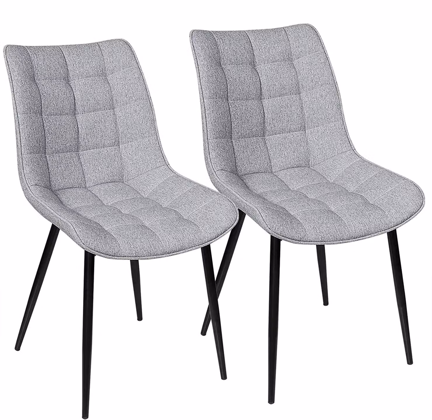 Sedie da pranzo - Set da 2 - Imbottite - Rivestimento in lino - Gambe in metallo - Design moderno - Grigio chiaro