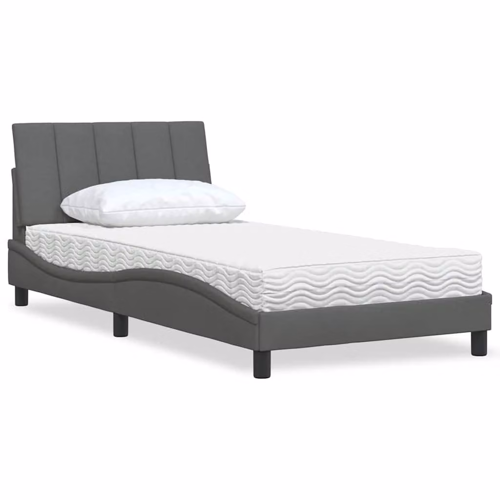 Letto con Materasso Hanko vidaXL in Tessuto Grigio e Bianco L/P: 100 x 200 cm – 1