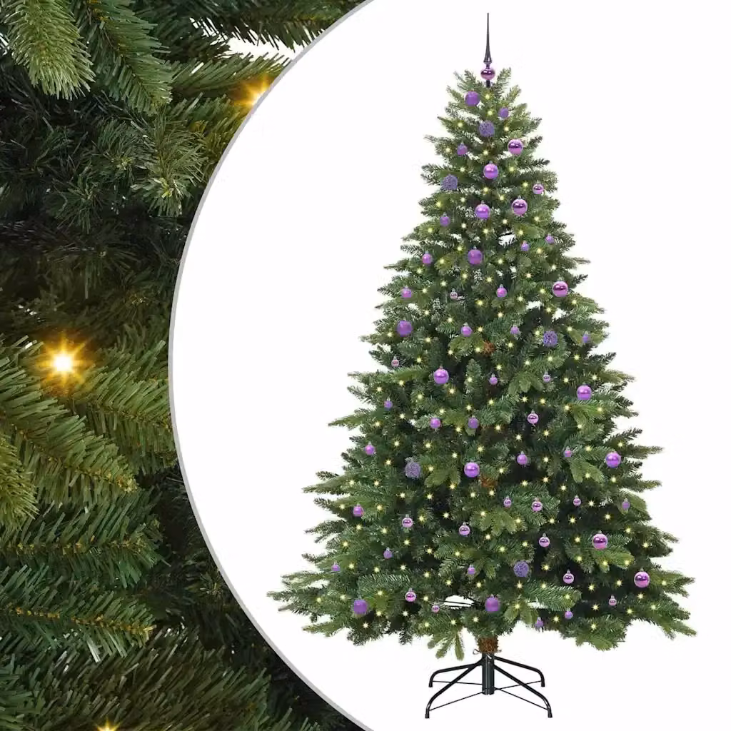 Albero di Natale artificiale moderno vidaXL verde con 300 LED luce bianca calda in PE e PVC, Altezza: 240 cm – 2