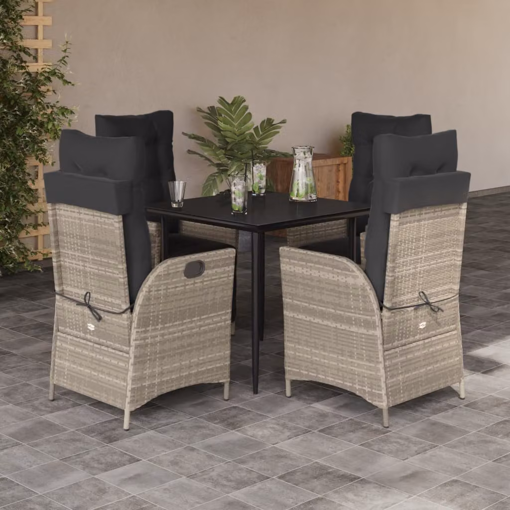 Set Pranzo da Giardino vidaXL in Polyrattan con Tavolo in Vetro e 5 Sedute con Cuscini Grigio Chiaro – 1