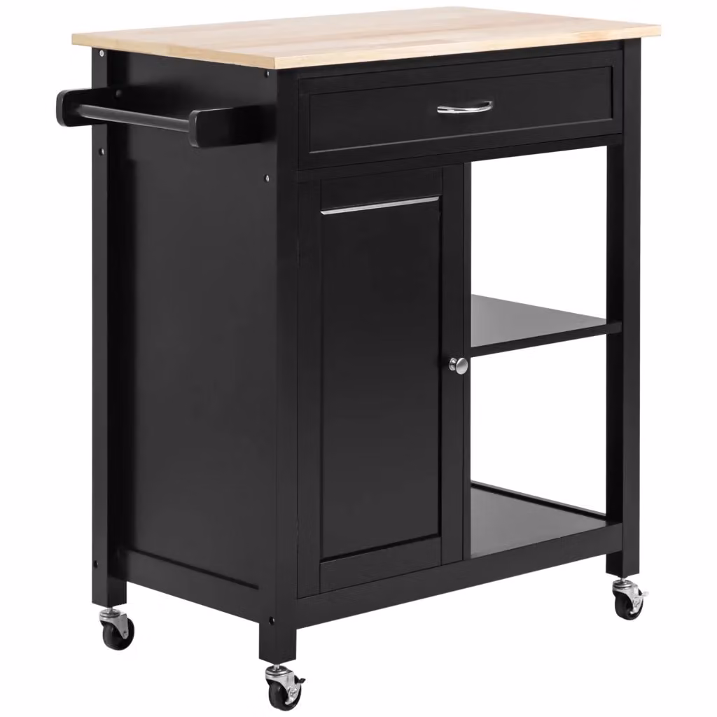Carrello da cucina moderno Xylo in legno e metallo nero con cassetto e ruote L/P/H: 83 x 45 x 88 cm – 2
