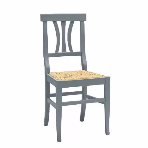 Set di 2 sedie classiche in legno di faggio laccato grigio con seduta in paglia Mobili 2G L/P/H: 43 x 42 x 90 cm