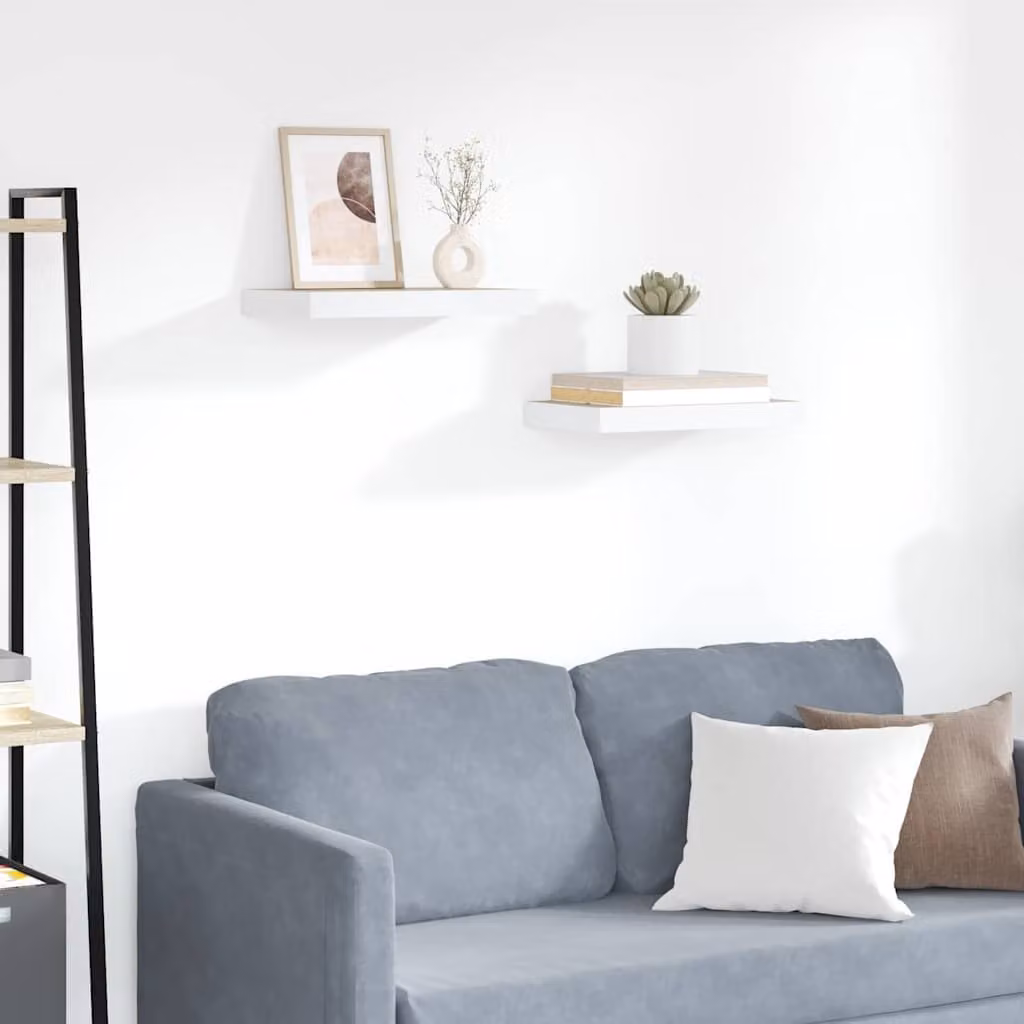 Set di 2 Scaffali da Parete vidaXL in MDF e Metallo, Colore Rovere e Bianco, L 50 x P 23,5 x H 3,8 cm