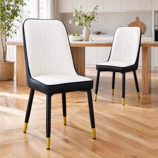 Set di 2 sedie da pranzo moderne MODFU in ecopelle nera e bianca con gambe in metallo nero – 1