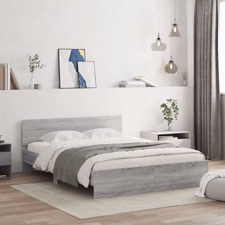vidaXL Giroletto con Testiera in Tessuto Grigio Sonoma L/P/H: 140 x 190 x 145 cm