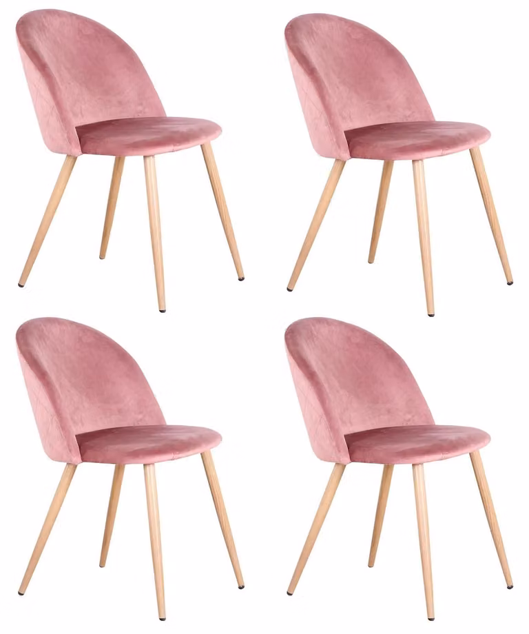Set di 4 sedie da pranzo in velluto, con rivestimento morbido e gambe in metallo, ideali per cucina, sala da pranzo e soggiorno