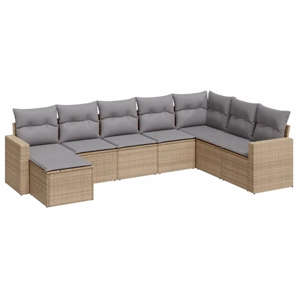 vidaXL Set Divano da Giardino 8 pz a Forma di L con Cuscini Beige e Grigio in Polyrattan e Struttura in Metallo – 2