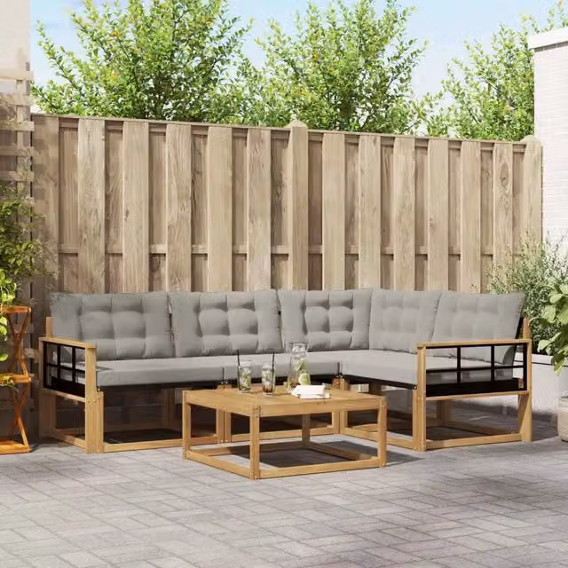 Set di divani da esterno 5 pz Bianco e Grigio Chiaro 3388665