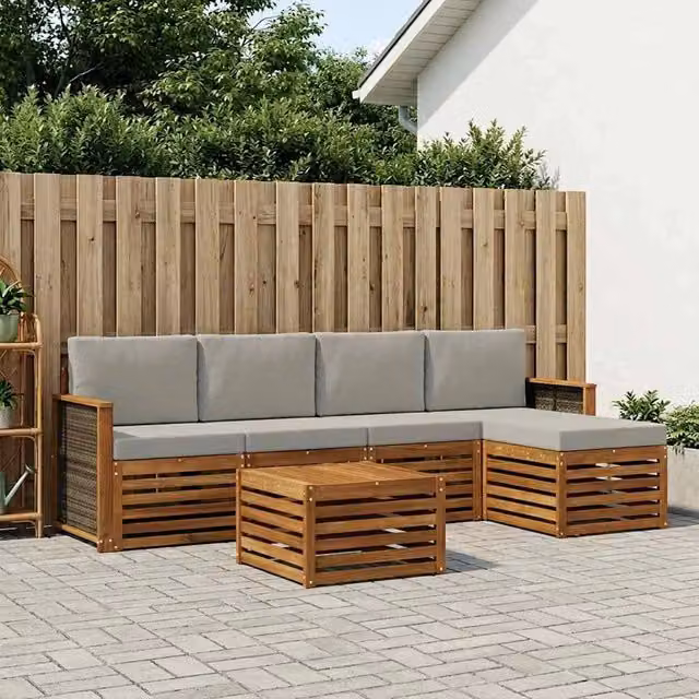 Set di divani da esterno 6 pz Naturale e Grigio Chiaro 3384257