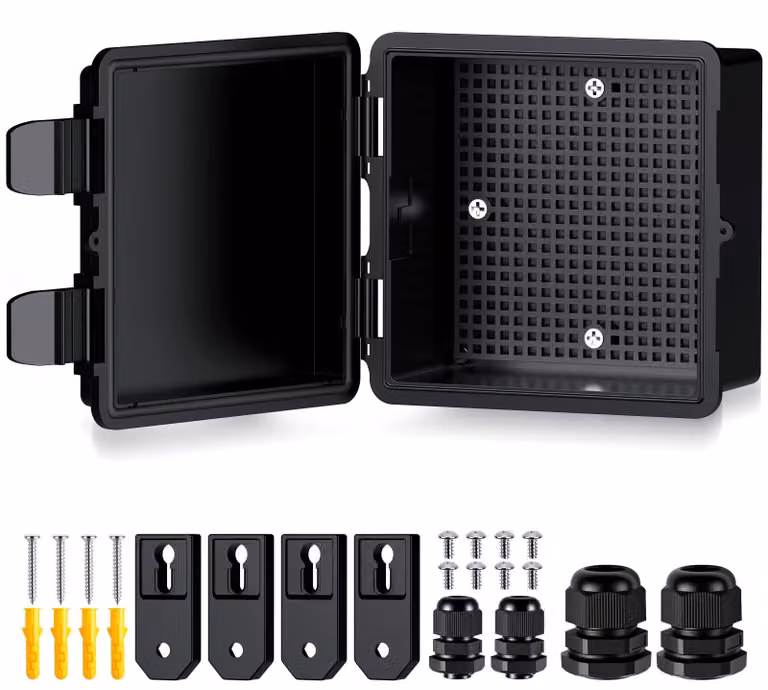 Scatola di derivazione impermeabile, grado di protezione IP67, realizzata in plastica ABS, colore nero