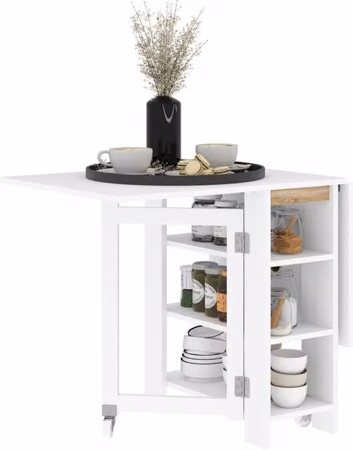 Tavolo da cucina pieghevole salvaspazio XYLO bianco con ruote L/P/H: 120 x 60 x 75 cm