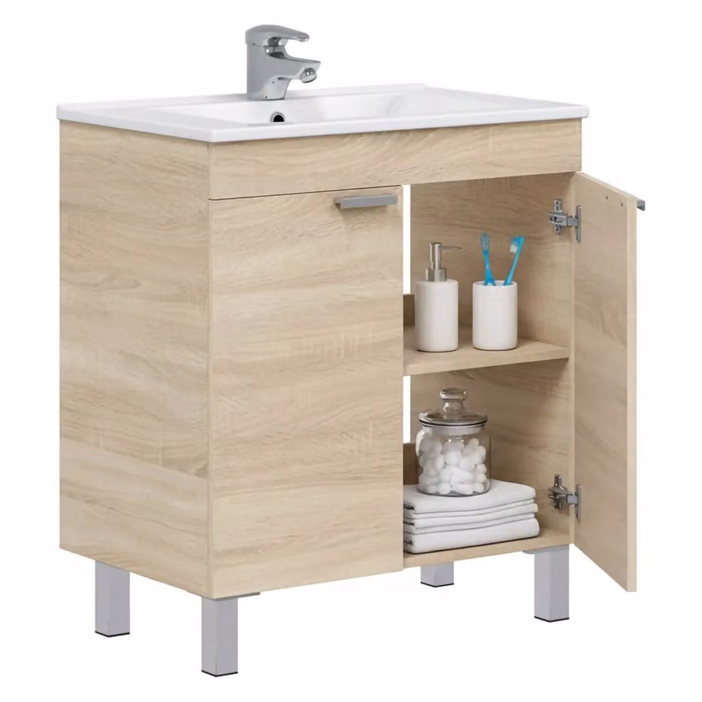 Mobile Sottolavabo Cariati DMORA con 2 Ante e Soft Close, Colore Marrone Rovere, L: 70 cm, P: 45 cm, H: 80 cm – 2