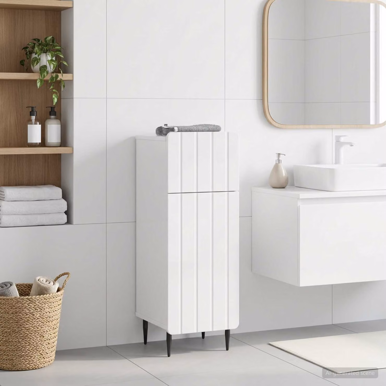 vidaXL Mobiletto da Bagno ZWOLLE Bianco Lucido L: 30 cm, P: 31 cm, H: 79,5 cm