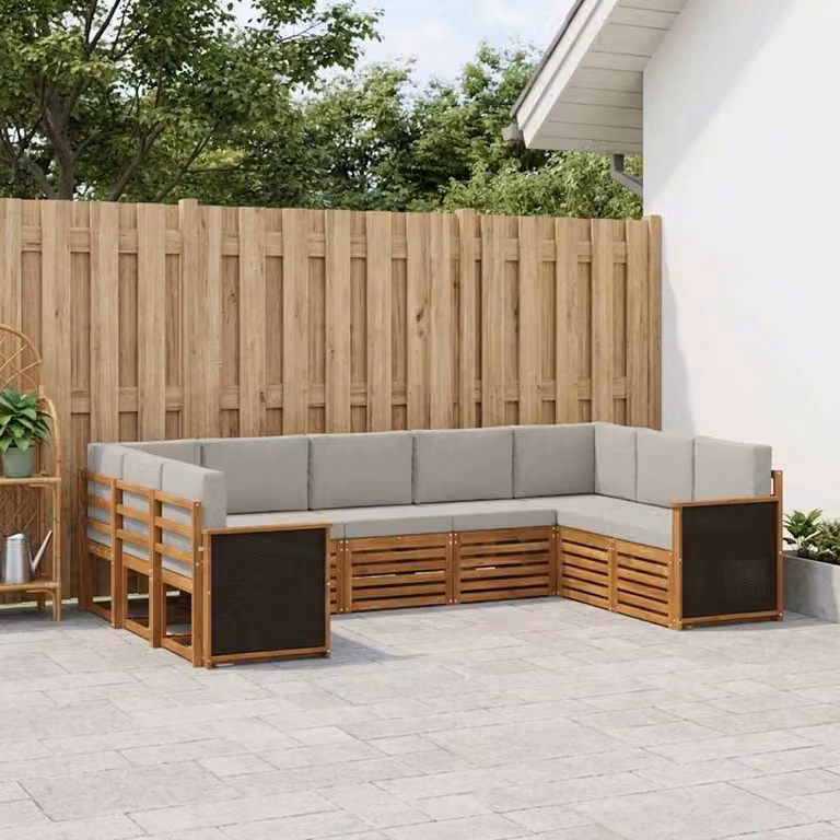 Set di divani da esterno vidaXL 7 pz in legno di acacia con cuscini beige e grigio chiaro