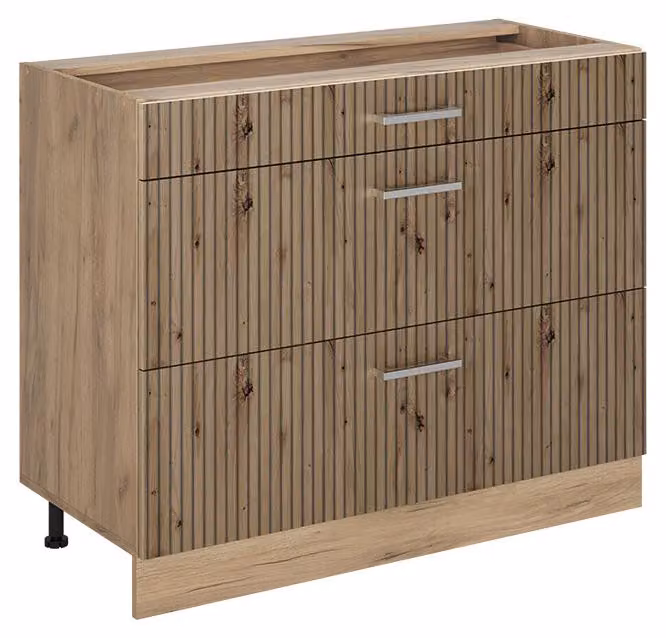 Mobiletto base per cucina Vicco R-Line Rovere artigianale/Rovere dorato 100 cm senza piano di lavoro, Model 71609