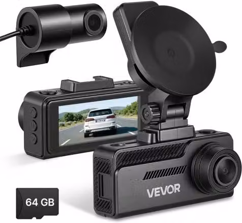 Dash Cam VEVOR per Auto Anteriore e Posteriore con GPS, Risoluzione 4K UHD e 1080P, Schermo 960 x 376 px, Colore Nero