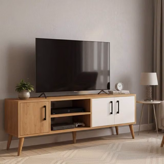 Mobile Porta TV Brugine DMORA in Legno Rovere Marrone con un Ripiano L/P/H: 150 x 34 x 52 cm