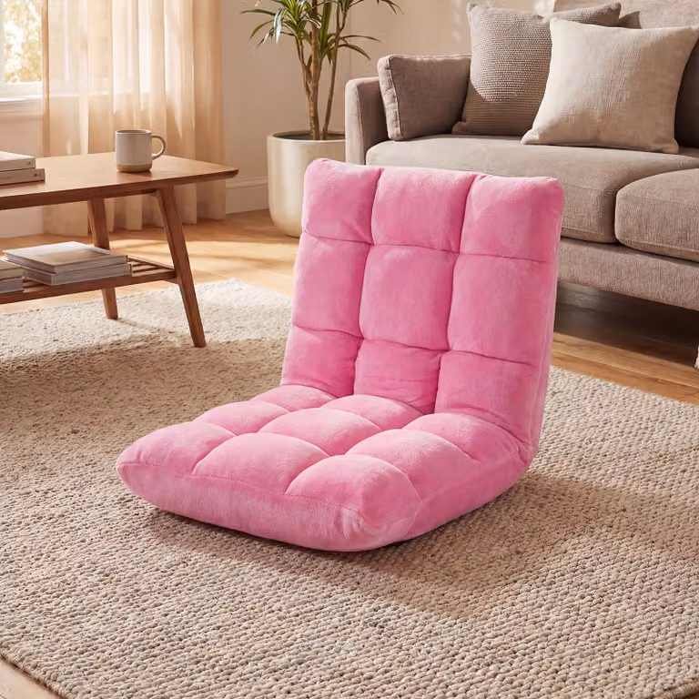 Sedia da pavimento Costway con cuscino imbottito e schienale reclinabile a 14 livelli, poltrona pieghevole rosa per soggiorno e camera da letto