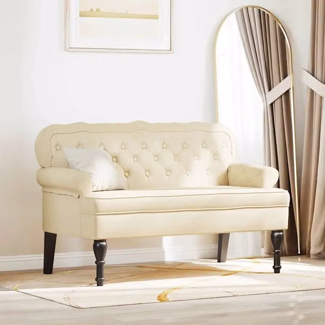 Panca Chesterfield-Sgabello-Divano Crema 119,5 x 64,5 x 75 cm Pelle Sintetica