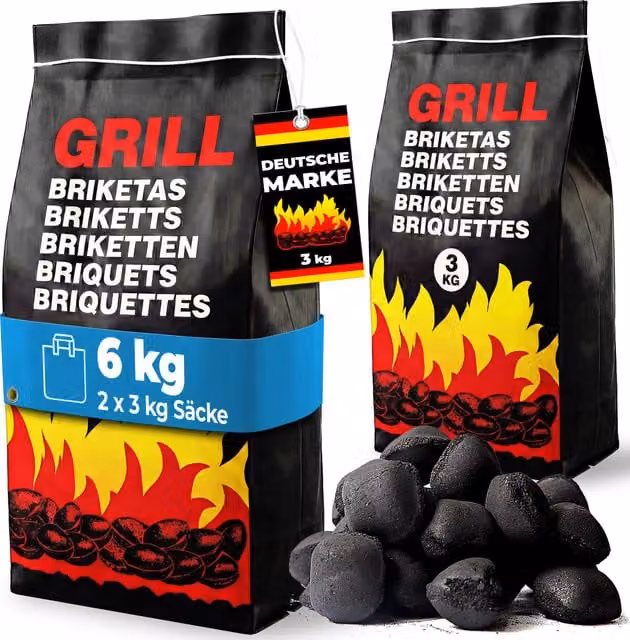 Set di 2 confezioni di bricchette di carbone Deuba, colore nero, 6 kg totali (3 kg ciascuna)