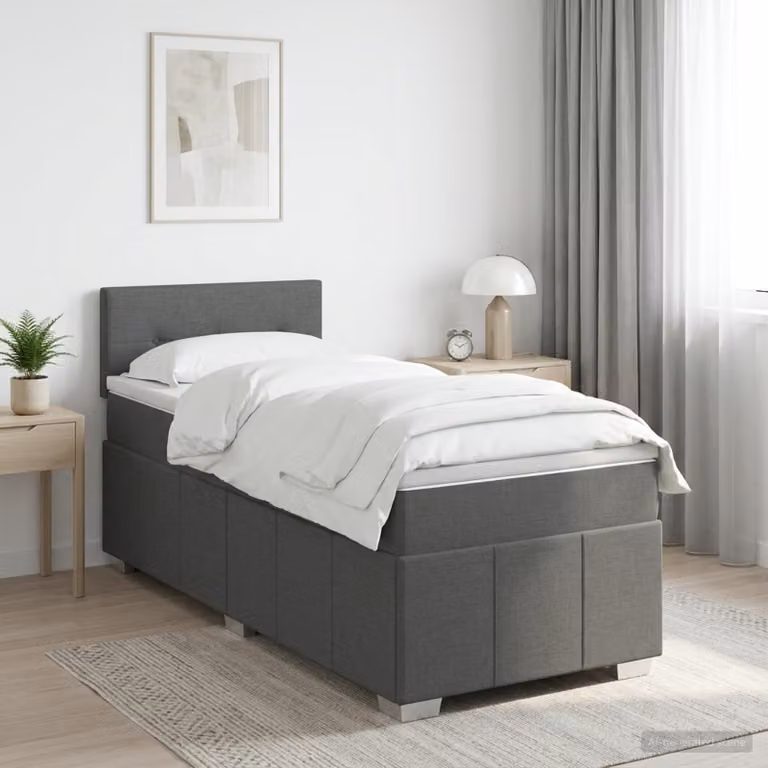 Letto box spring con materasso ibrido vidaXL in tessuto Grigio, L/P: 90 x 190 cm