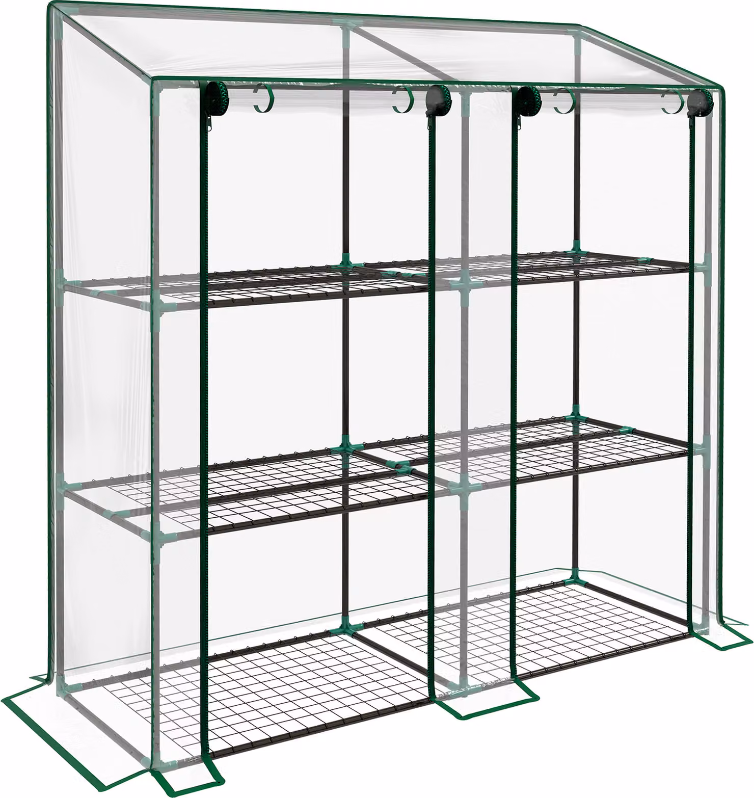 Outsunny mini serra da giardino, 3 livelli con copertura in plastica rinforzata, 2 porte a rullo, 6 ripiani, dimensioni 143 L x 46 L x 141/151 H cm