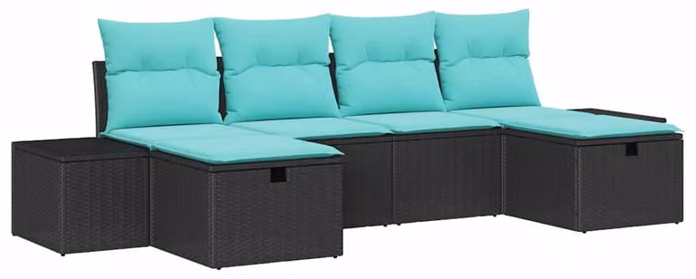 Set da giardino composto da 6 pezzi, colore nero, realizzato in rattan sintetico