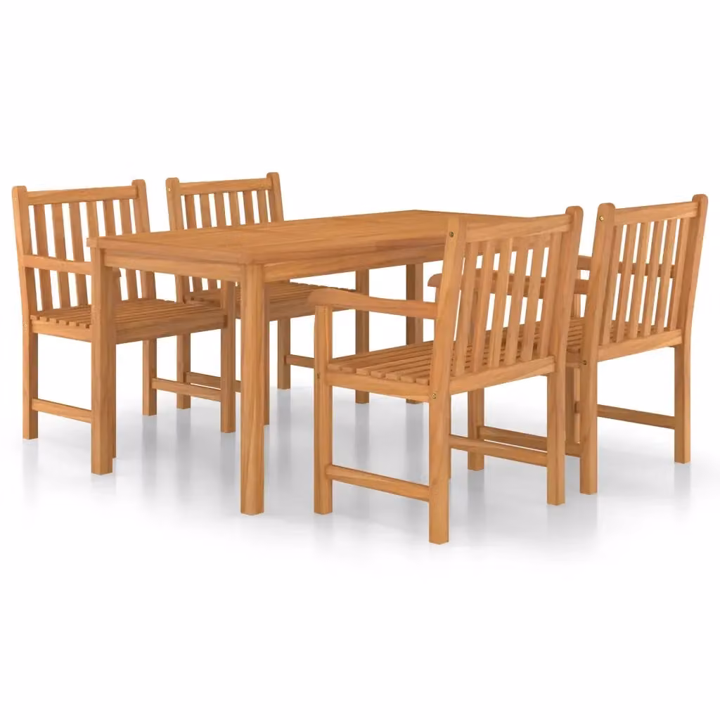 Set da pranzo da giardino vidaXL in legno di teak marrone, composto da 5 pezzi, tavolo rettangolare L: 160 cm, P: 80 cm – 2