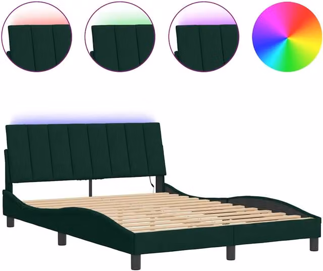 Letto matrimoniale | Letto per adulti | Giroletto con LED senza Materasso Hanko Verde Scuro 140x190 cm in Velluto