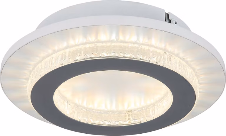 Plafoniera LED, grigio bianco, cristalli, CCT, D 20 cm