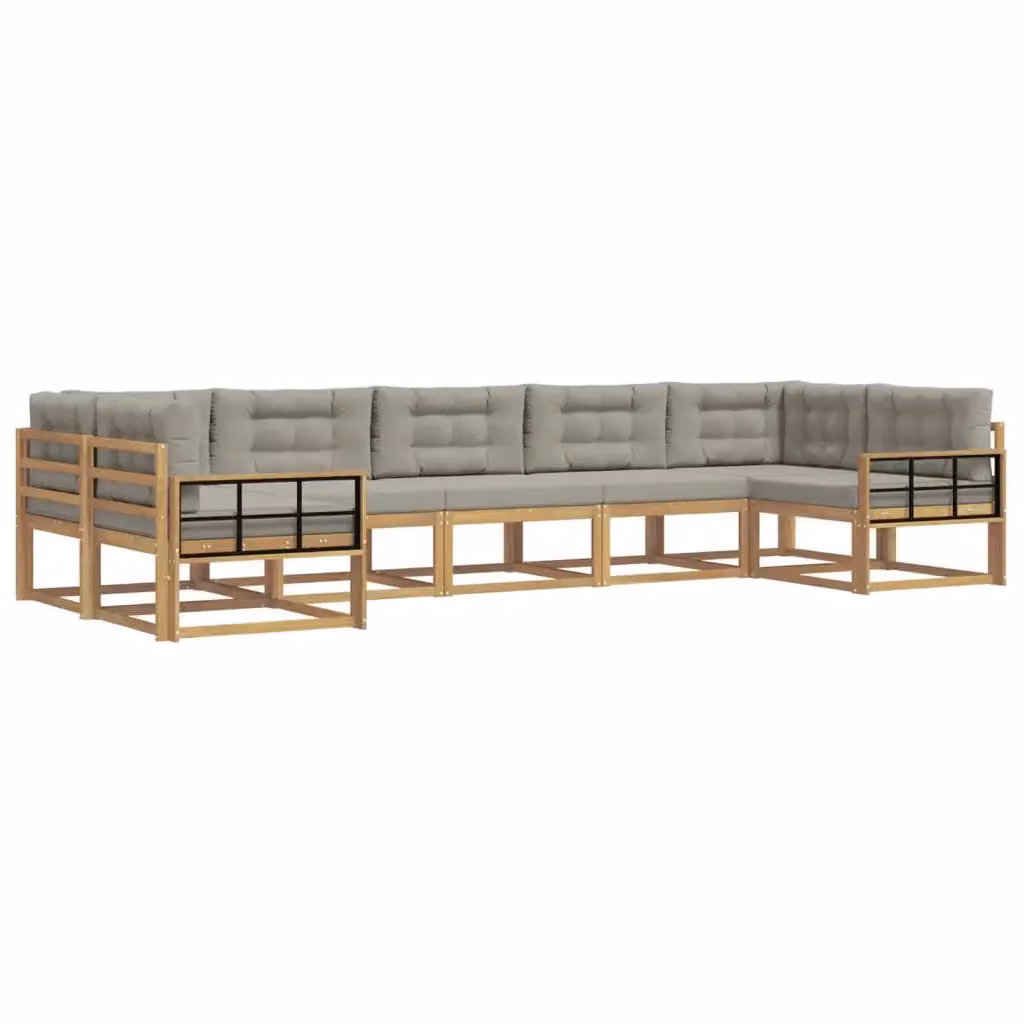 Set di divani da esterno a L vidaXL in legno di acacia con 7 pezzi, Bianco e Grigio – 2