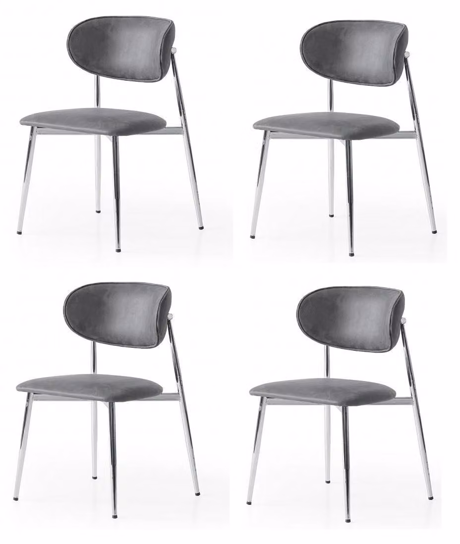Set di 4 sedie, colore grigio, design moderno e confortevole, rivestite in tessuto morbido, con struttura in metallo effetto legno