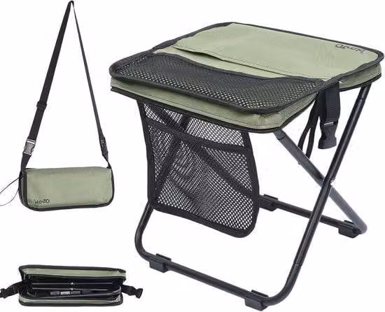 Sedia pieghevole da campeggio con borsa portaoggetti, ideale per campeggio, pesca, escursioni e barbecue, con una capacità di carico fino a 120 kg, colore verde