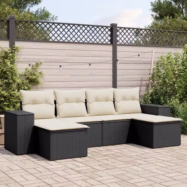 Set Divano da Giardino 6 pz con Cuscini Nero in Polyrattan 3255253