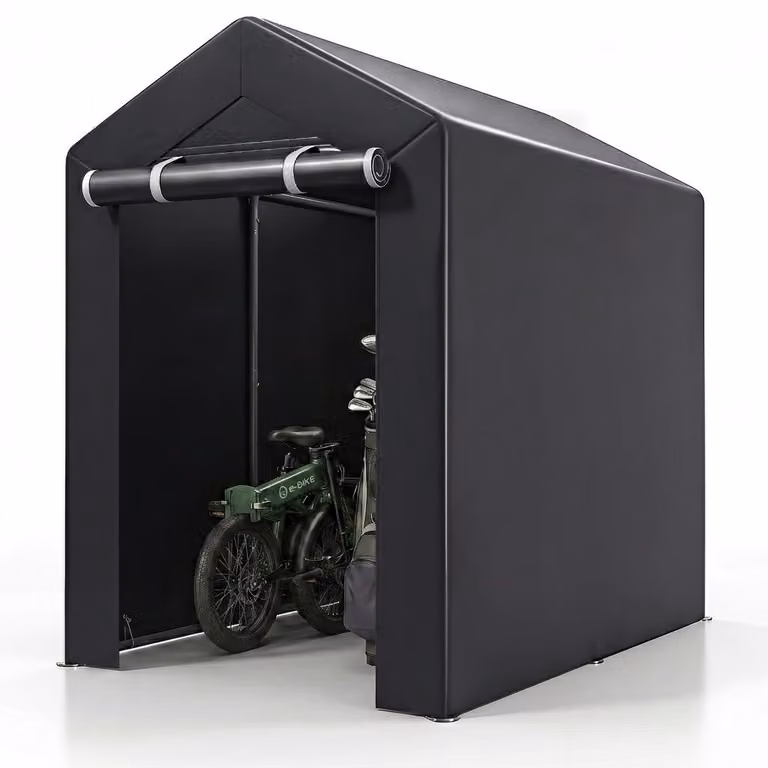 Tenda da garage KOMFOTTEU con porta a zip scorrevole, capanno per attrezzi