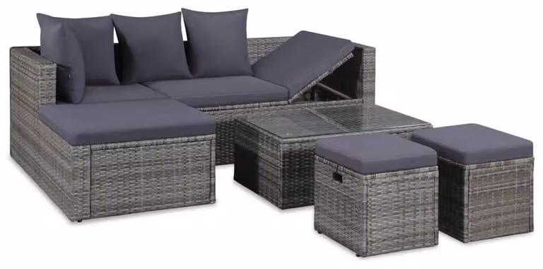 Divano da esterno - Set da esterno - Divano ad angolo - Divano - Panca da giardino - Grigio - Set da 4 pezzi - Rattan in polietilene resistente agli agenti atmosferici