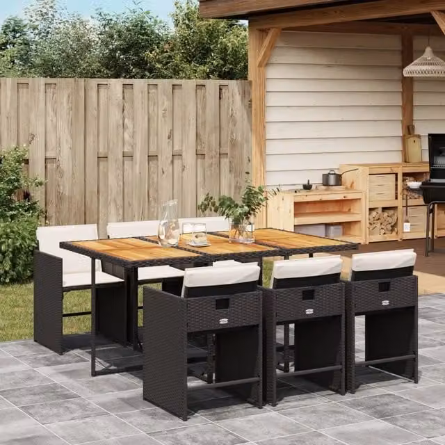 Set da pranzo da giardino vidaXL in polyrattan e legno di acacia nero con 7 pezzi – 1