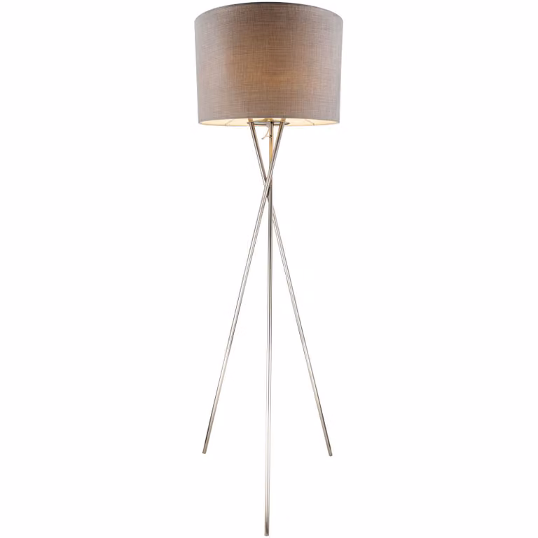 Globo Lighting lampada da terra in metallo nichel opaco, plastica, tessuto grigio, interruttore a pedale nel cavo, ø: 620mm, H: 1600mm, lunghezza cavo 1800mm, escl. 1x E27 60W 230V
