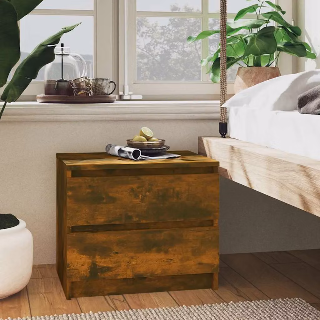 Comodino vidaXL in Rovere Fumo e Legno Multistrato, L: 50 cm, P: 39 cm, H: 43,5 cm