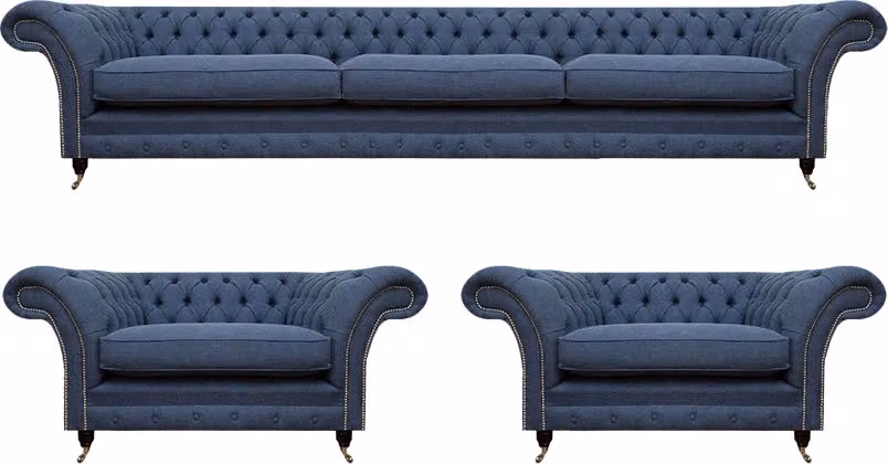Blau Luxus Komplett 3tlg Design Modern Sofagarnitur Wohnzimmer Chesterfield