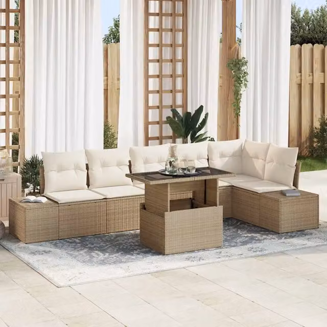 Set Divano da Giardino 7 pz Beige polyrattan 3357934